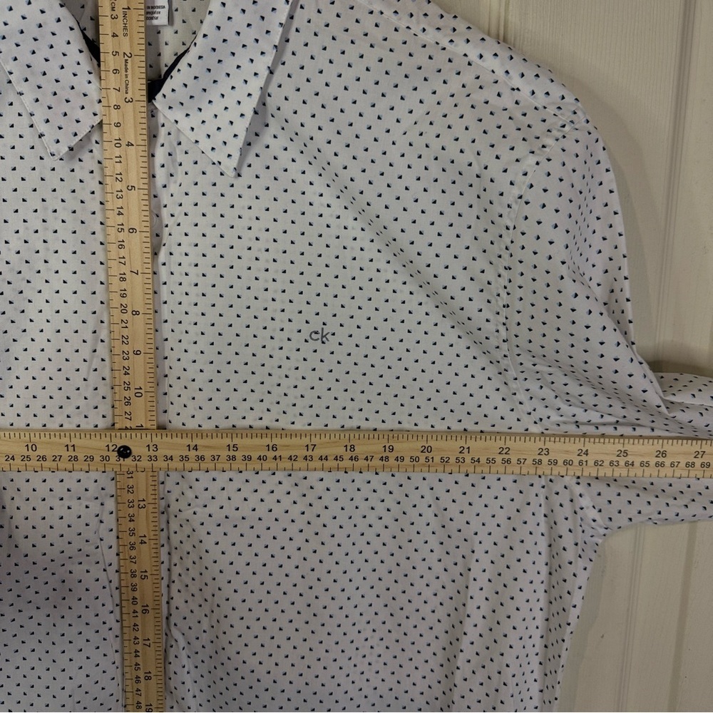 Calvin Klein Men’s Dress Shirt XXL White Blue Mini Geo Print Long Sleeve - Picture 3 of 12